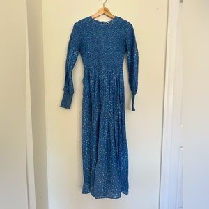 ganni beacon dress - blue floral - preowned - size 36